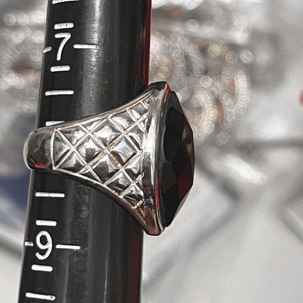 Onyx-Esque Silver Statement Cocktail Ring In Steel - image 4